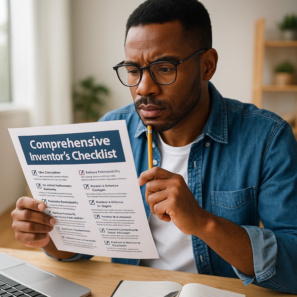 Inventor reviewing checklist